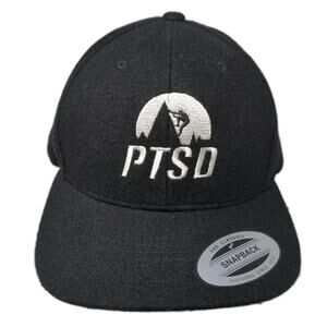 PTSD Snapback Hat Solid Black One Size Adjustable Embroidered Yupoong